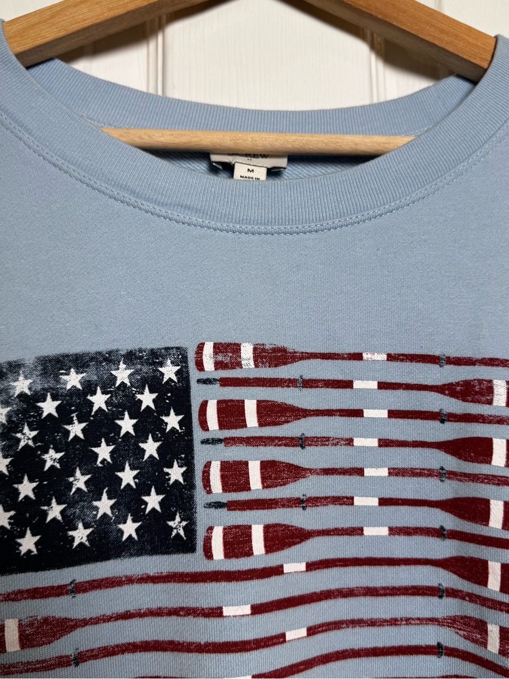 J.Crew M Blue Americana Rowing Oar Flag Sweatshirt Coastal Preppy Nautical - Picture 4 of 9